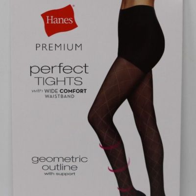 Hanes Premium Perfect Tights Wide Comfort Waistband Black Geometric Outline Sm